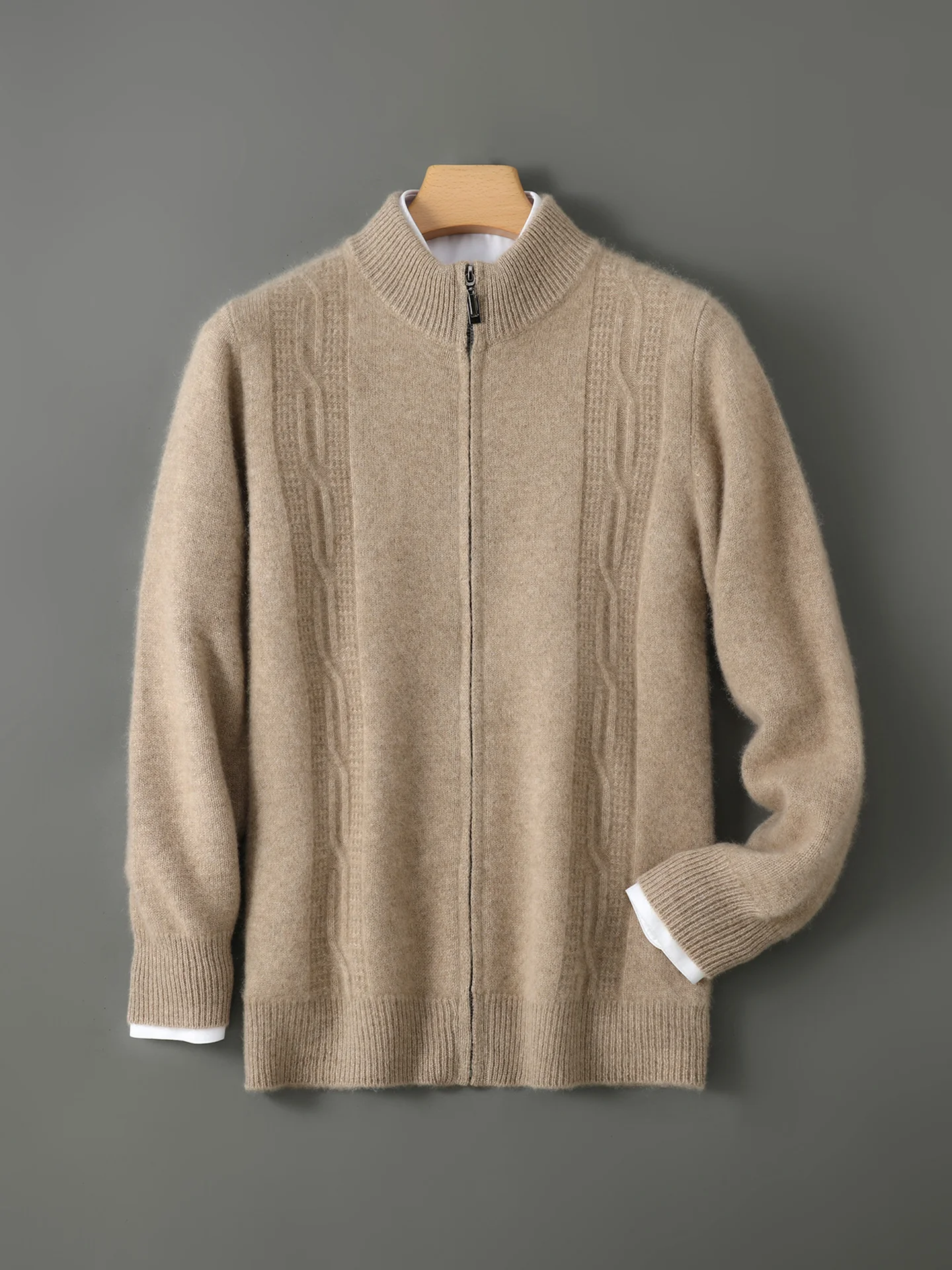

New pure cashmere zipper cardigan men's loose thickened half-high sweater jacket casual business knit cashmere top