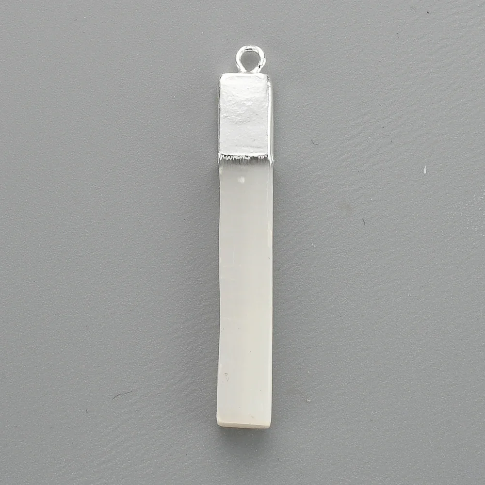 Silver Plated Natural White Selenite Long Bar Pendant Reiki Healing Crystal Charm For Jewelry Making DIY Necklace Dropshipping