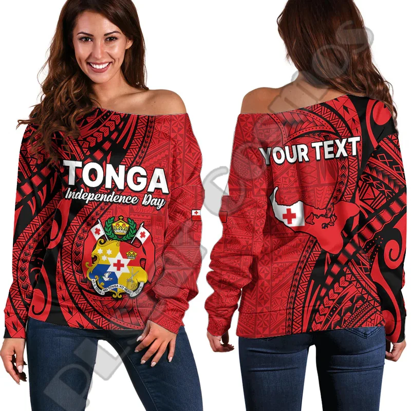 Custom Name Polynesian Tonga Liahona Hight School Tattoo 3DPrint Casual Harajuku Women Off Shoulder Sweatshirts Long Sleeves X2