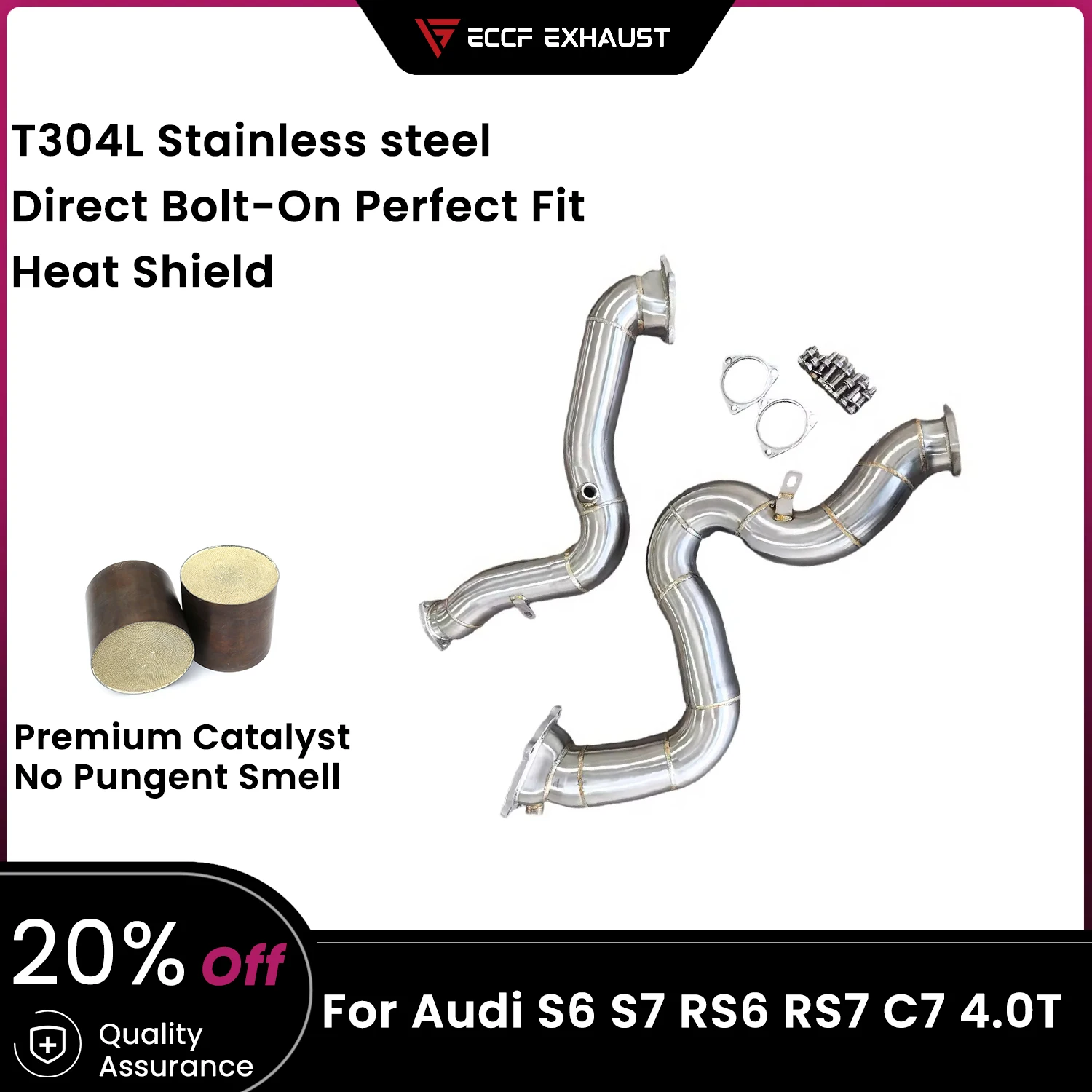 

ECCF Sports Downpipe For Audi S6 S7 RS6 RS7 C7 4.0T Aggressive Exhaust Sound High Flow Performance Upgrade Easy Installation