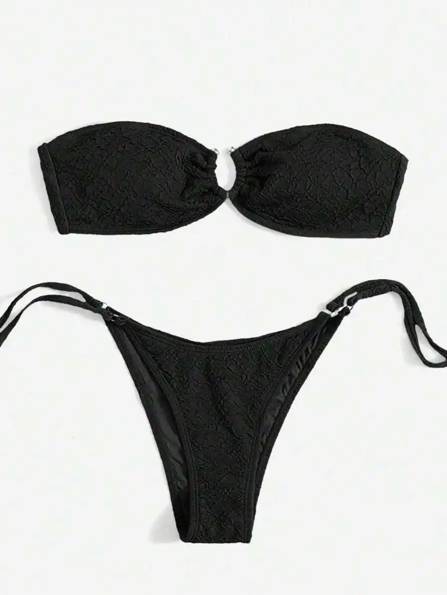 

Black Lace Tube Top Bikini Set For Women Summer Beach Vacation