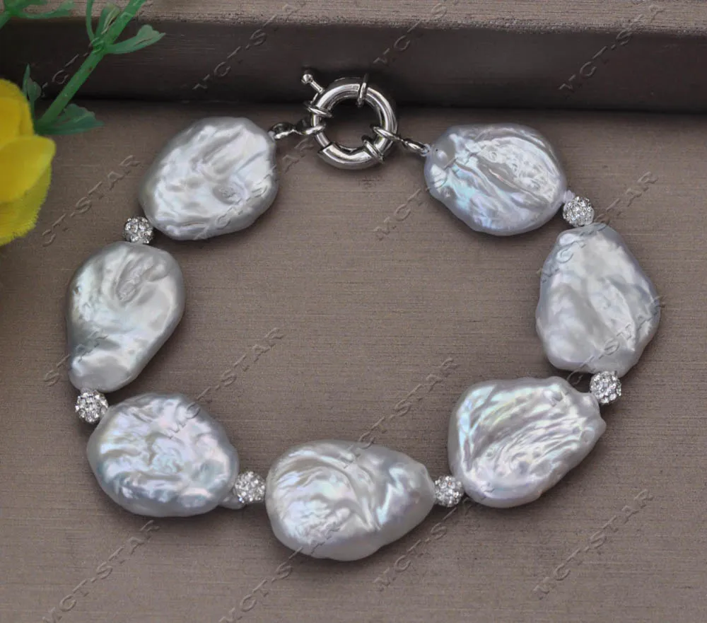 Z13621 Set 18" 25mm White Baroque Keshi Pearl CZ Necklace Bracelet Earring Custom Jewelry view 5