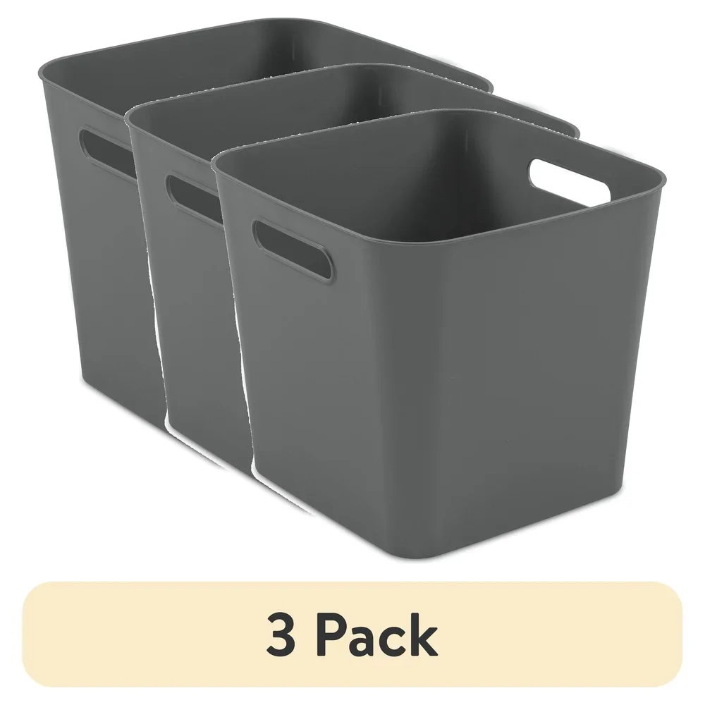 3 Pack Plastic Cube Storage Bins Decorative Organizers with Handles Closet Bathroom Office Playroom Easy Access BPA Free Storage