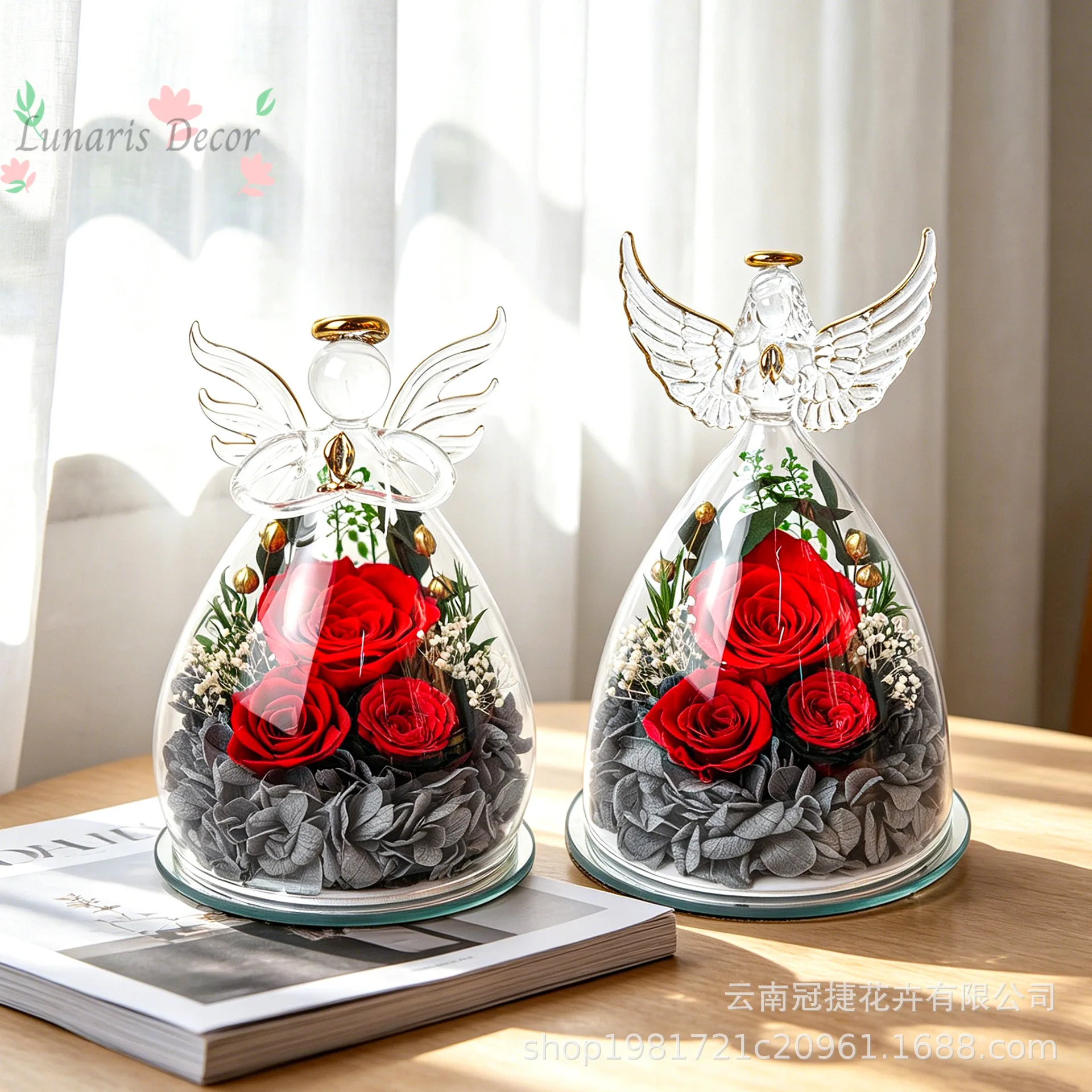 

Preserved flower arrangement - archangel glass dome with colorful roses - perfect christmas & valentine's day gift