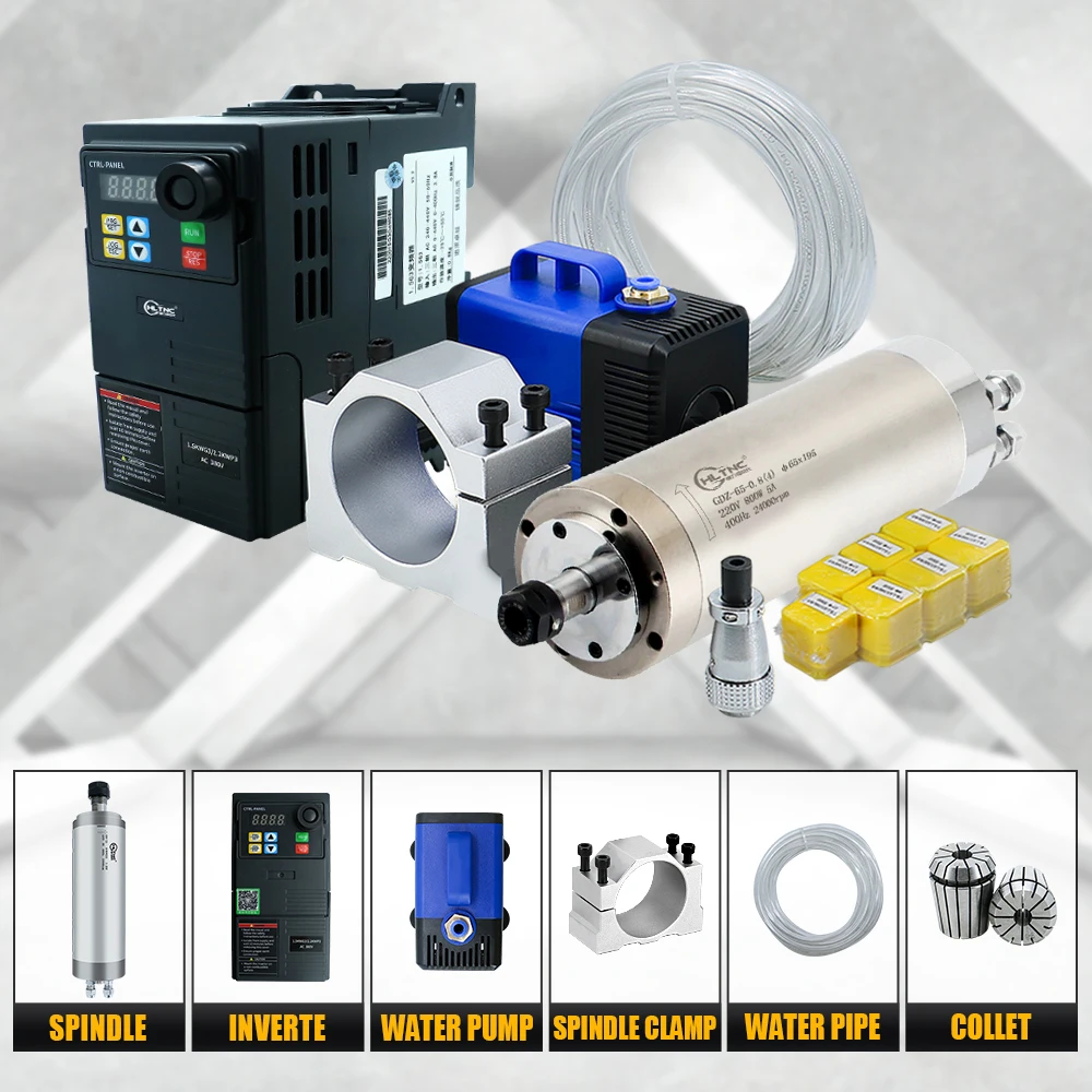 HLTNC High Speed 24000rpm 0.8kw 800W ER11 220V 5A  Water Cooled Metal Milling Spindle Motor With 1.5kw 220V VFD for Cnc Router