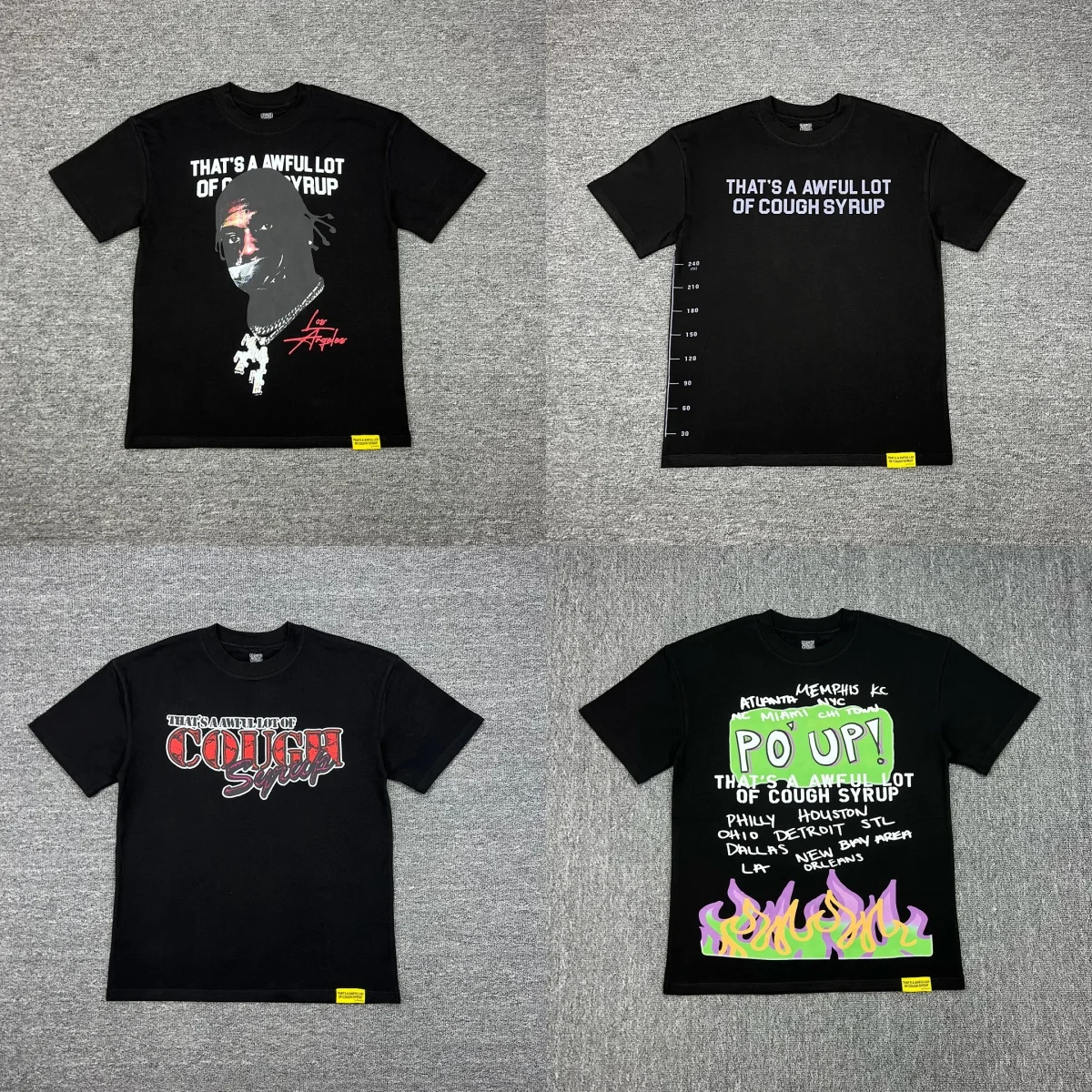 Summer Tees Black Oversized T Shirt PO' UP City List Purple Flame Graphic Tee Unisex Hip Hop Streetwear Cotton Short Sleeve Tops