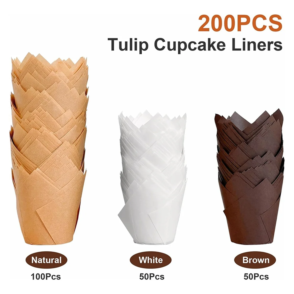 200pcs Tulip Cupcake Liners, Muffin Liners Holders for Baking Cups, Greaseproof Cupcake Wrappers for Party, Christmas