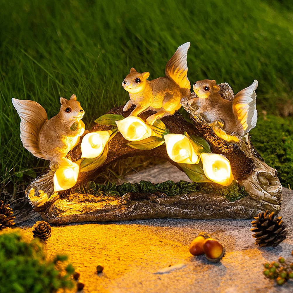 

3 Solar Squirrels Resin Garden Lights Lawn Decoration Pathway Lighting Outdoor Solar Light Landscape Lighting+Solar+Squirrel