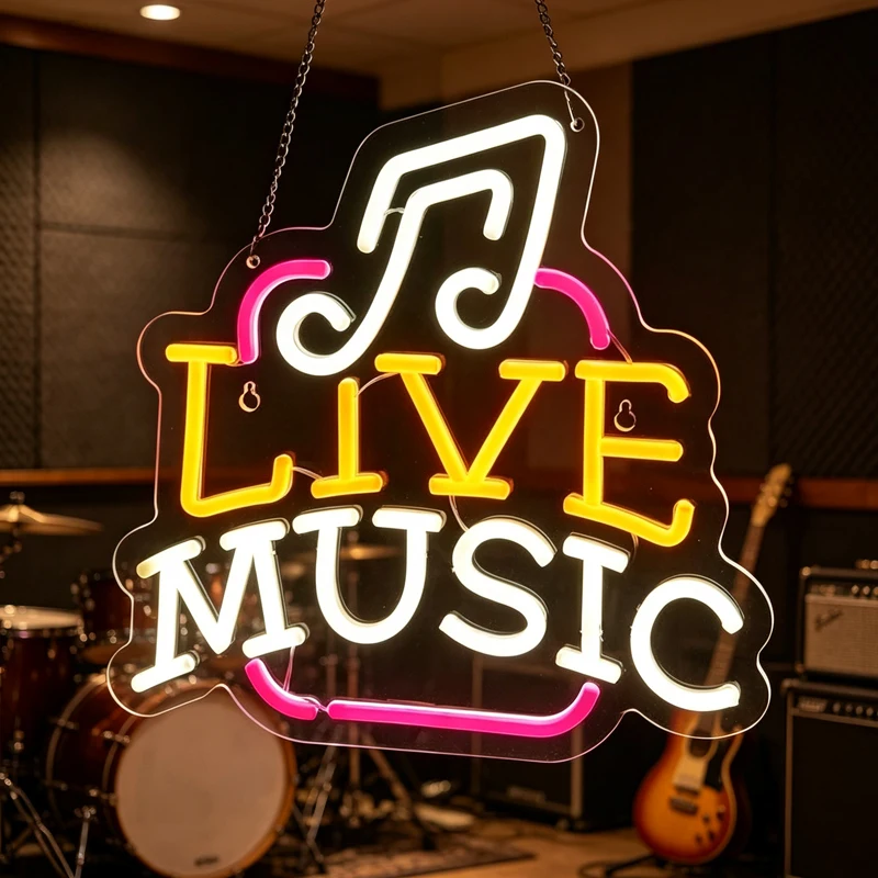 Live Music Neon Sign With Musical Note USB Powered LED Neon Light For Bar Club Music Studio Home Wall Decor
