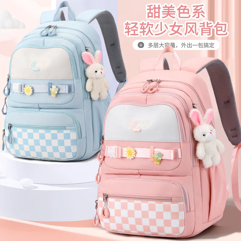 High Quality Middle School Bags With Rabbit pendant For Girls High School Simple Backpack Teenage Girls Lightweight Backpack