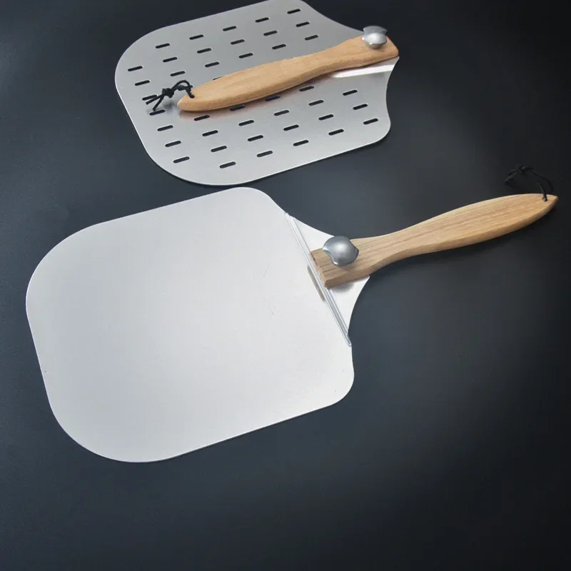 Aluminum Pizza Spatula: Flipable Baking Tool, Detachable Pizza Hollow Spatula, Aluminum with Wooden Handle, Large Transfer Sp