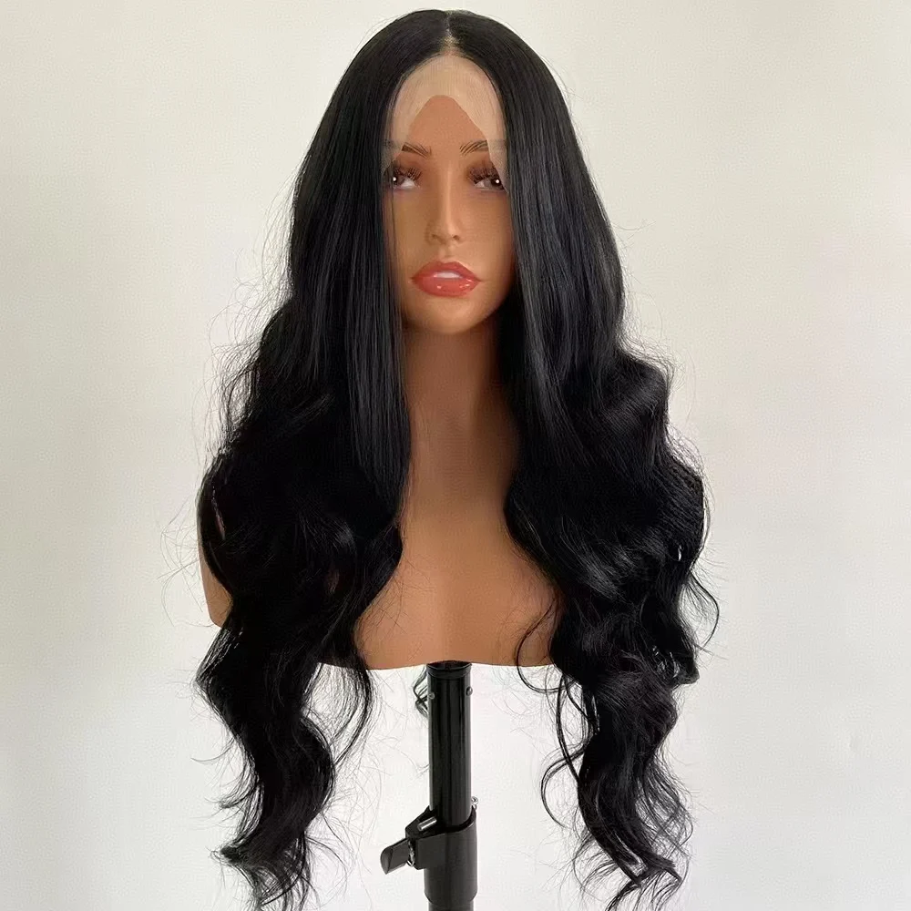 180 density 18 32 inches black big wavy long curly hair 13 * 4 front lace chemical fiber high temperature silk wig