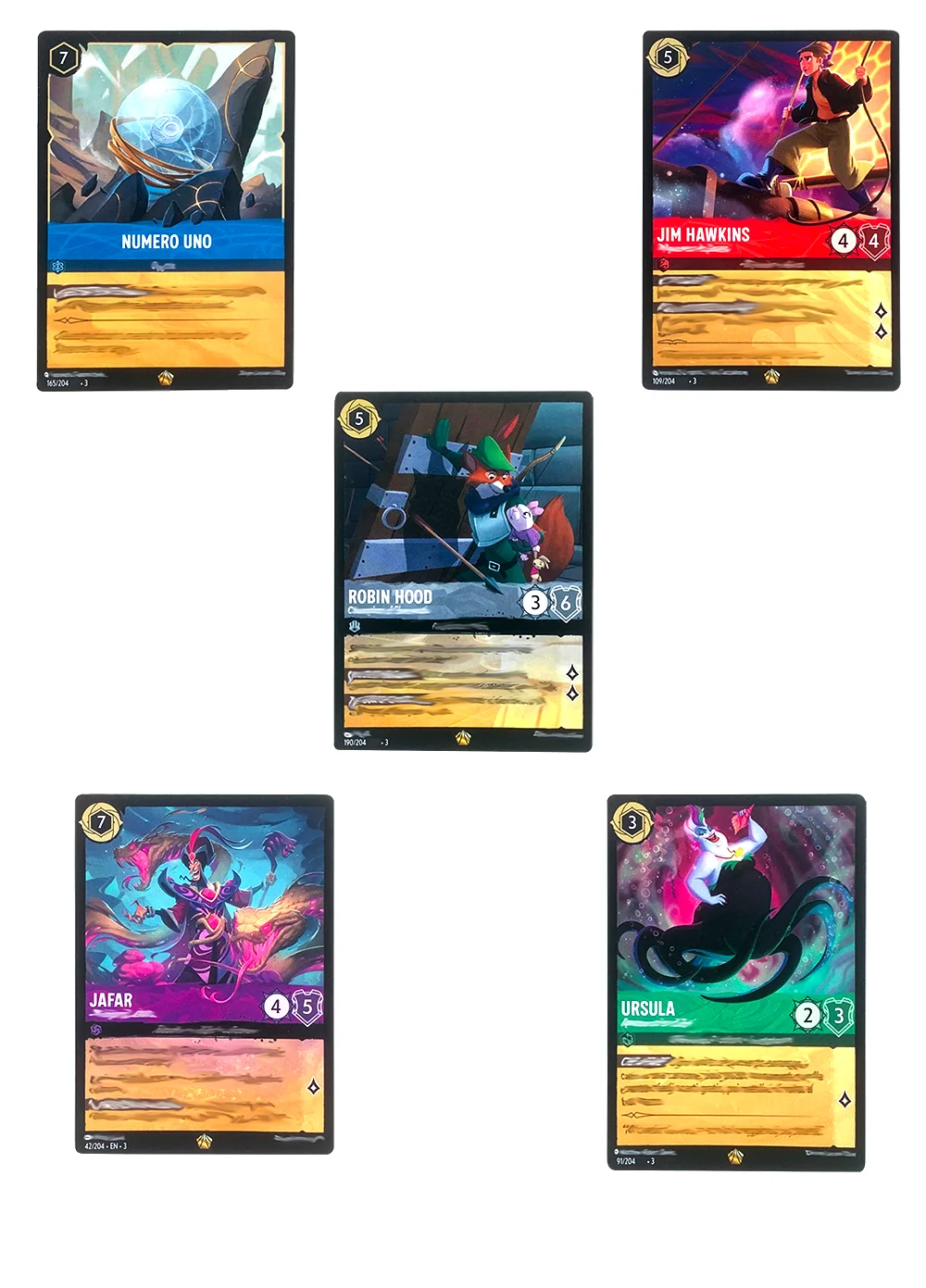 Versions allemands et françaises, anglaises et italiennes Lorcana Proxy Chapte 3 LUCKY,JIM HAWKINS,JAFAR,ROBIN HOOD,URSULA