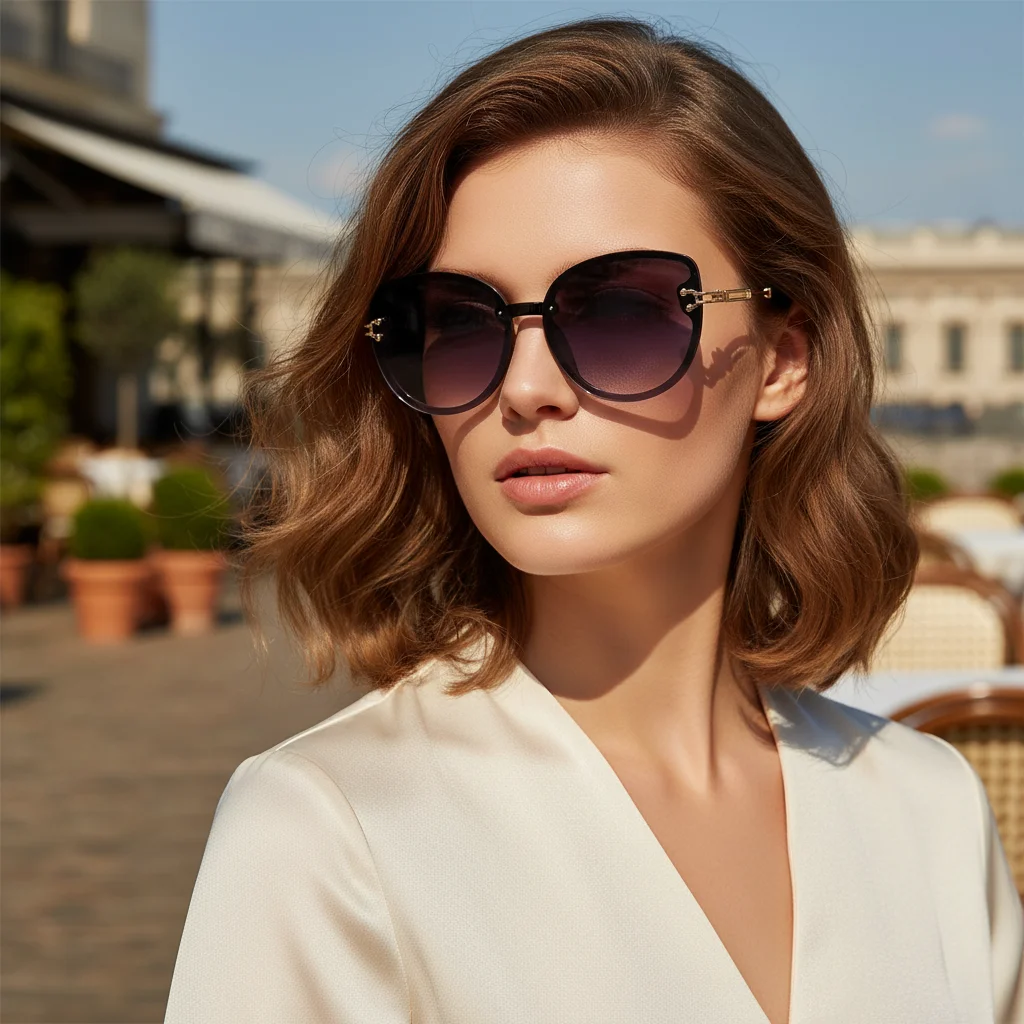 New Fashion Sunglasses Trendy Large Frame Cat Eye Sunglasses Round Face Internet Celebrity Same Style Sunglasses 6066