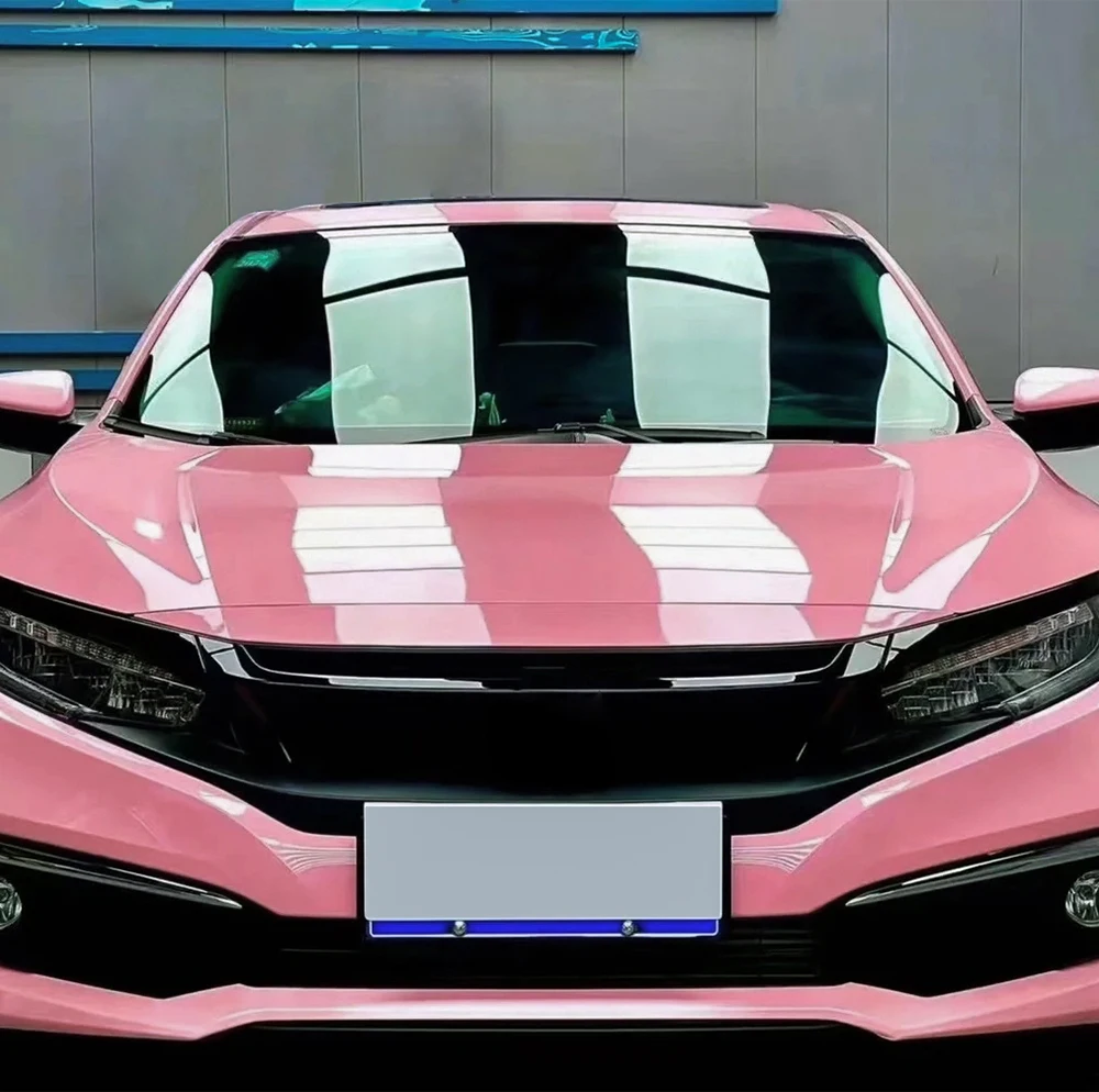 ฟิล์มไวนิลหุ้มรถยนต์สีชมพูคริสตัล PET สติ๊กเกอร์ติดรถยนต์แบบไม่มีฟองอากาศ ฟิล์มตกแต่งภายในและภายนอกรถยนต์ อุปกรณ์ตกแต่งรถยนต์