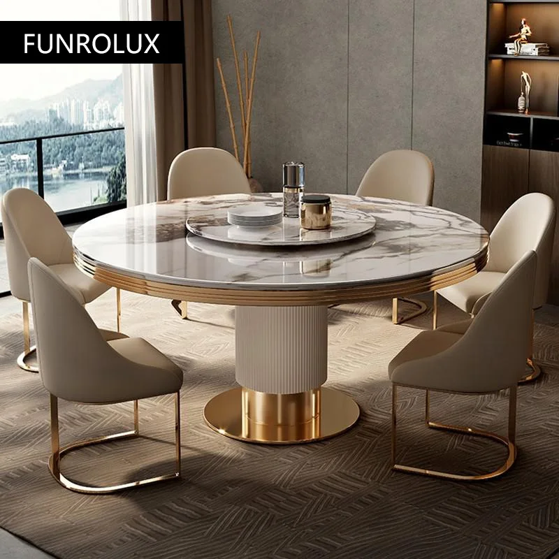 Modern restaurant marble round dining table and chair combination simple round table with turntable dining table