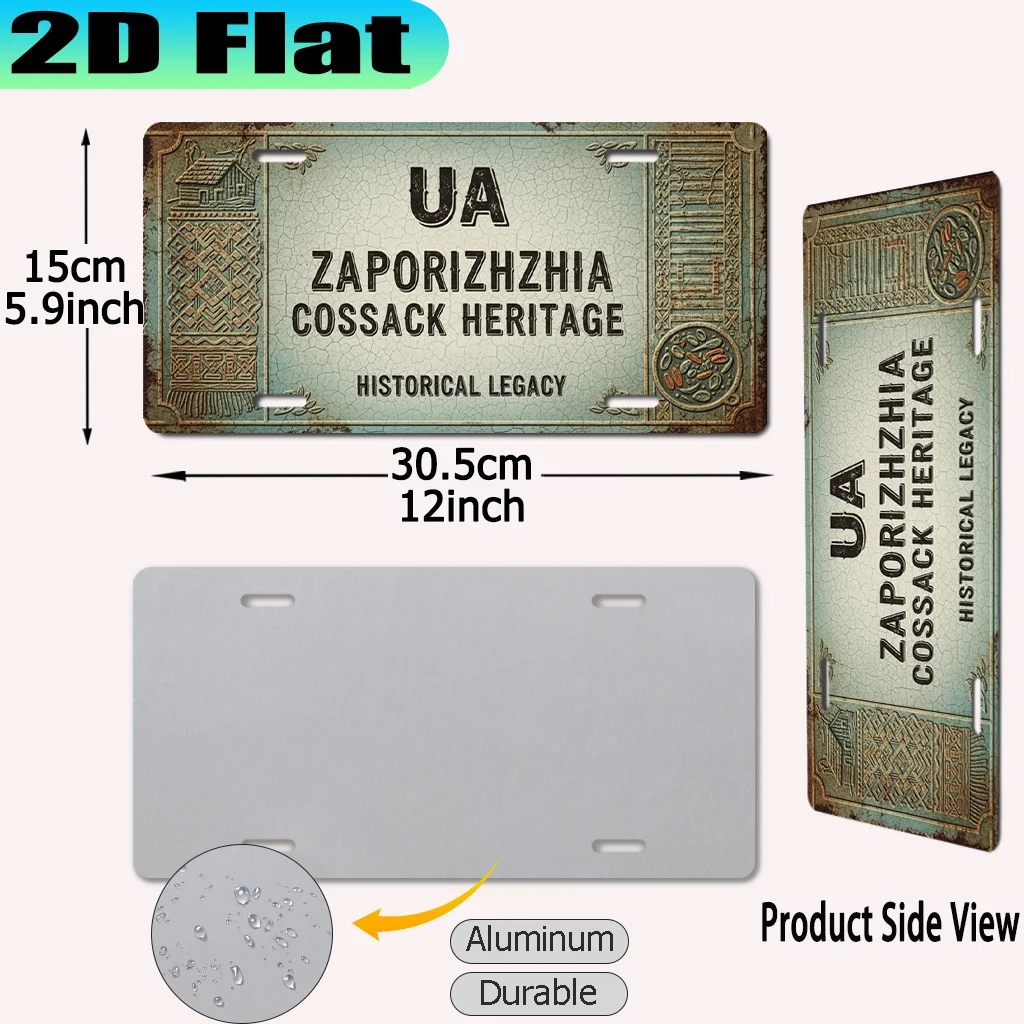 2D Flat, [2D Flat] 1pc, Ukraine Zaporizhzhia Cossack Heritage Historical Landmarks Vintage Aluminum Sign (12 X 6in), for Decorat