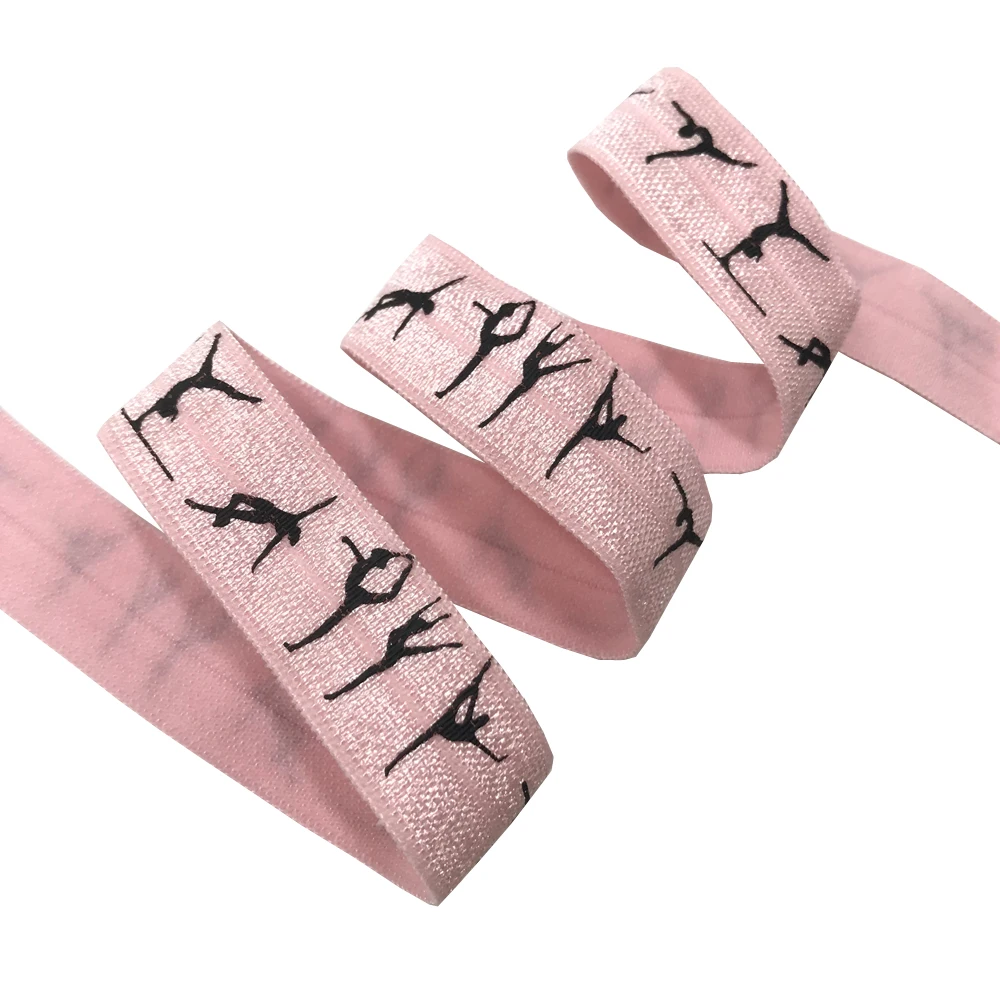 10Yards 5/8\'\' Colouful Gymnastics Print Fold Over Elastic Stretchy FOE Girls\' Hair Tie Accessories DIY Handmade Webbing Headband