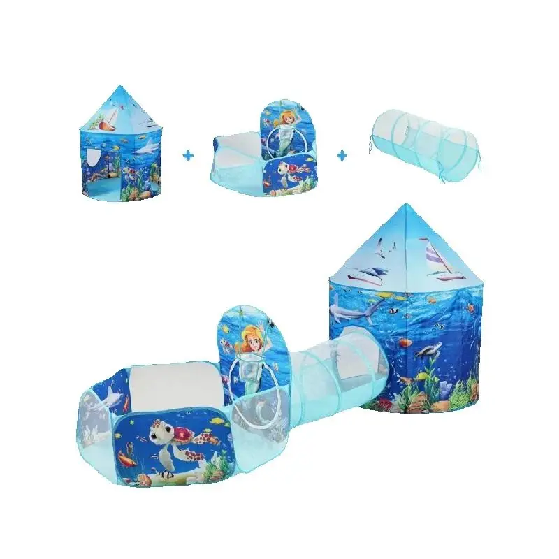SucceBuy 3 in 1 Kids Play Tent with Tunnel Basketball Hoop for Boys Girls Babies and Toddlers Indoor/Outdoor Pop Up Playhouse