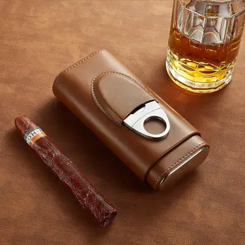 Pouzdro na doutníky s cedrovou podšívkou - cestovní pouzdro na doutníky, řezačka doutníků, pouzdro na humidor (hnědé) 8 nejlepší prodej cestovní pouzdra na doutníky - №5