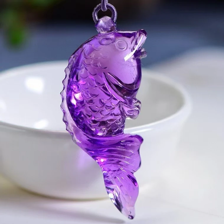 

Natural Purple Amethyst Quartz Pendant Necklace 54.7*22*12.6mm Fish Amethyst Jewelry Beads Women Men AAAAAA