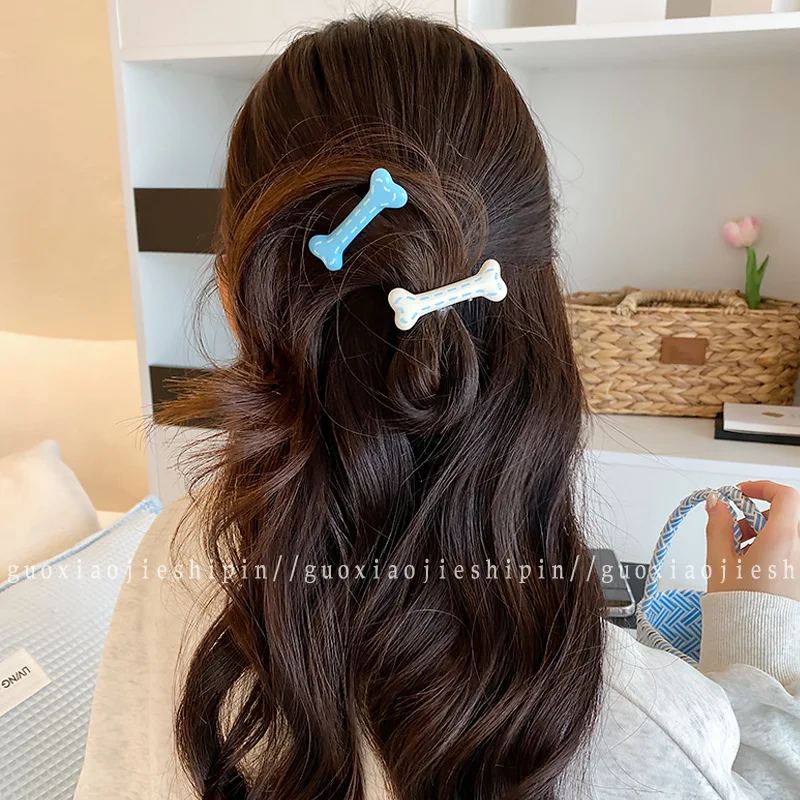

2pcs/set Cream Color Dotted Bone Hair Clip -Sweet Side Bangs Clip for Girls Kawaii School Hair Accessories with Mark Design