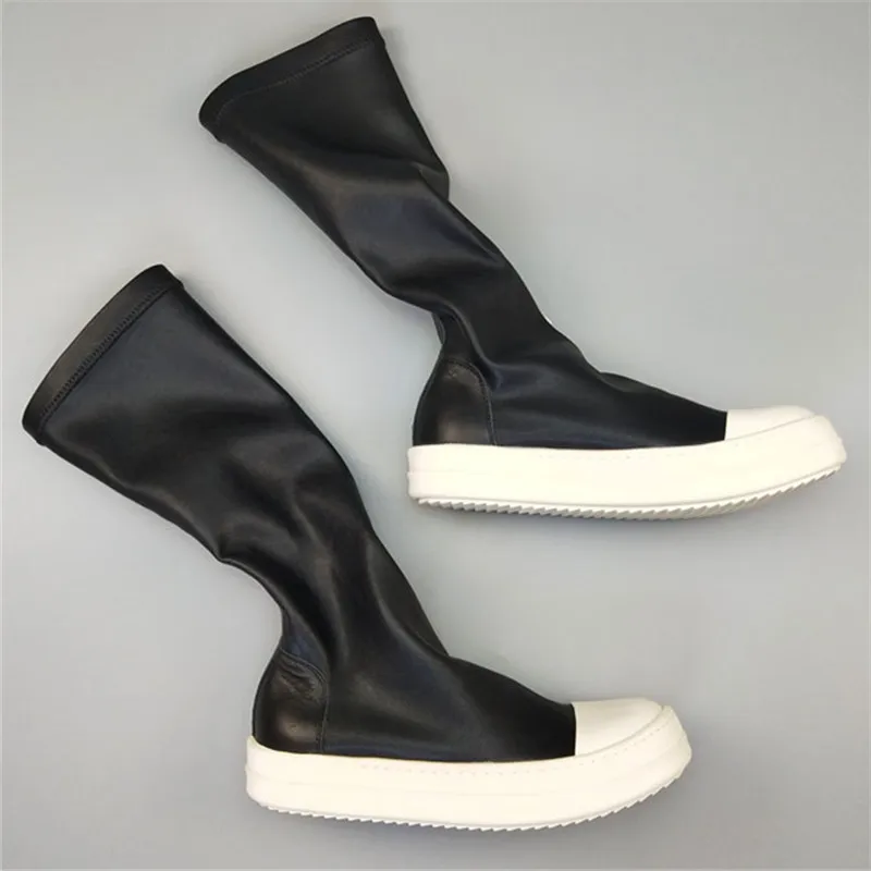 Punk Casual Unisex Calf Shoes Designer Luxury Fashion Men's Motorcycle Boots Spring Autumn Black Couple Real Leather Long Boots