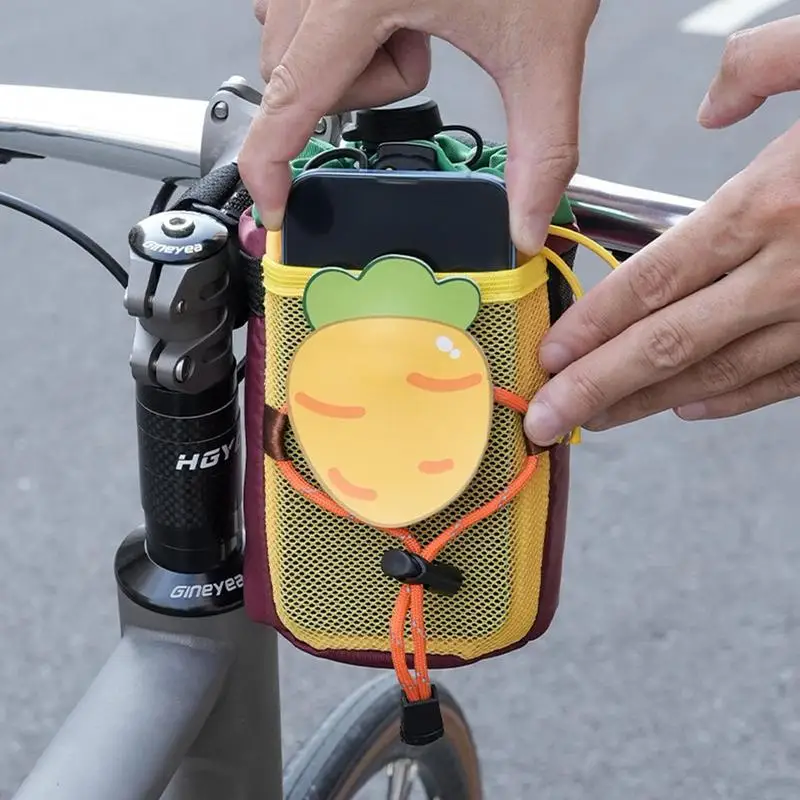 Cycling Water Bottle Bag Cycling Front Water Bottle Pouch Cup Bag Stem Organization Bag Drawstring Drink Cup Cage Multi-Use For