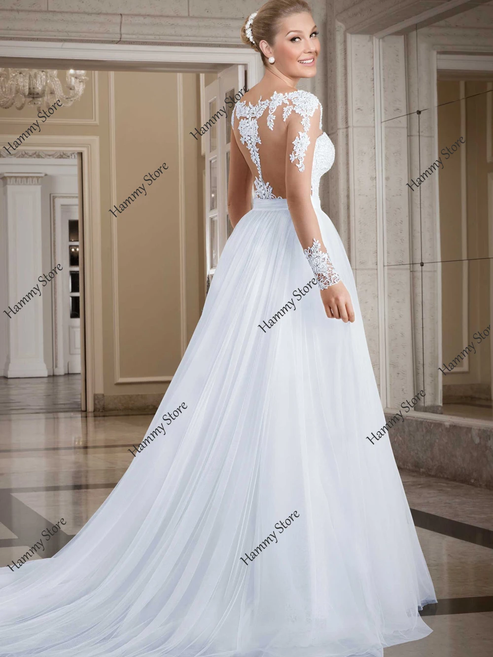 Yipeisha-vestido de novia con manga de casquillo, traje de novia de línea A, cuello redondo, Aplique de encaje, tul suave, línea A, ilusión en la espalda, personalizado