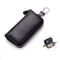 LLavero de cuero genuino para hombre y mujer, bolsa organizadora, billetera para llaves de coche dividida de vaca, funda para llaves de ama de llaves, Mini bolsa para tarjetas