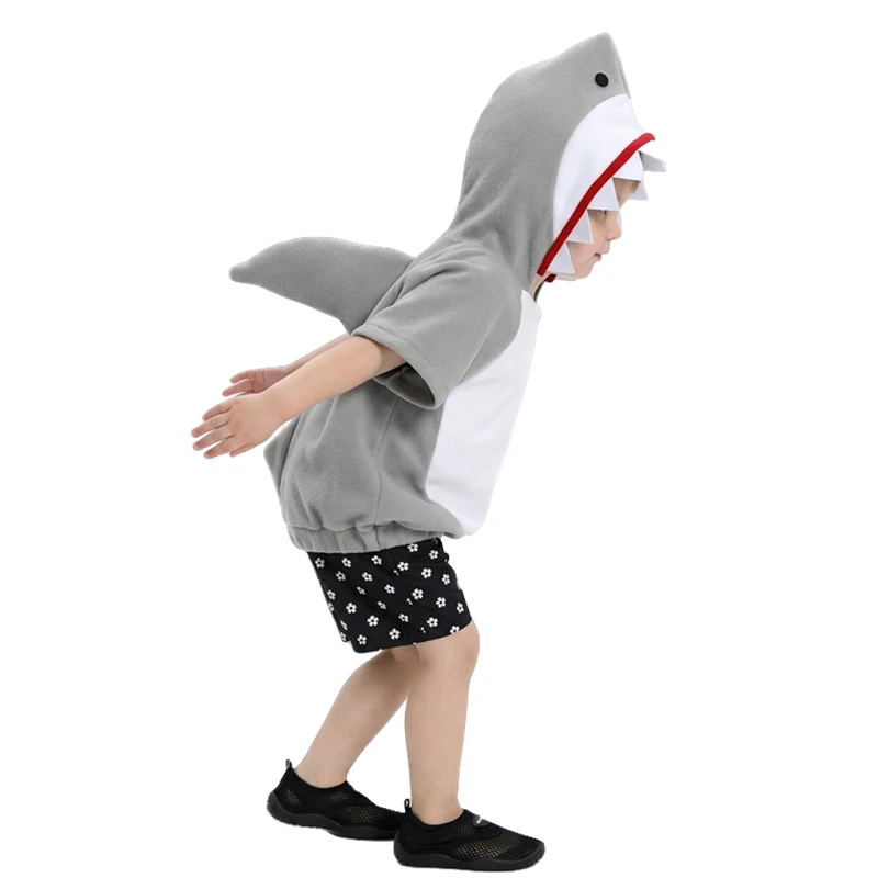 Kids Shark Performance Costume with Fish Tail Halloween Role Play Dress Up Party Outfit for Boys Girls Ocean Animal Wear view 4