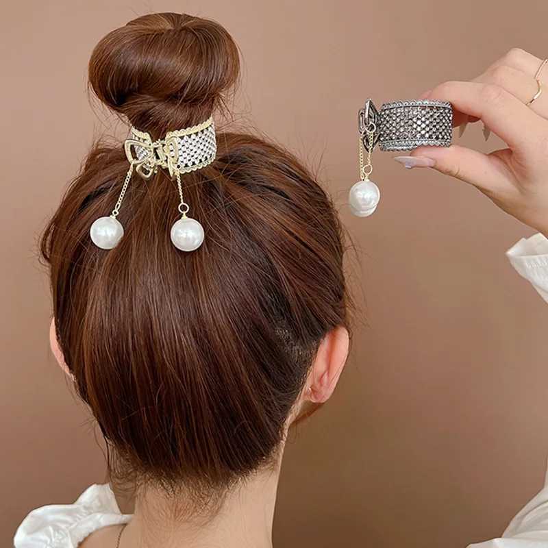 6Pcs/Lot High Ponytail Buckle Magic Hair Clip Back Head Pearl Rhinestone Claw Anti-Sloughing Accessories Care Styling HA2556