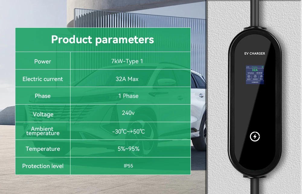 IPENGEN Typ1 7KW Tragbares EV-Ladegerät 5M Kabel EVSE-Ladestation CEE-Stecker für Elektroautos 13A-16A-20A-24A-32A Einstellbarer Strom – Detail 1