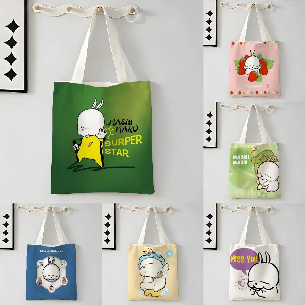 Cartoon rabbit Marshmallow M-MashiMaro Storage Bags Large Capacity Canvas Tote Bag For Women Bag Casual Daily Shoulder Bag