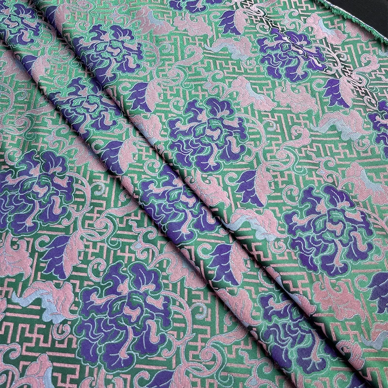 Chinese Style Green Pink Jacquard Silk Brocade Fabric for Spring Summer Jacket Horse-faced Dress,Quality Sewing Material R1296