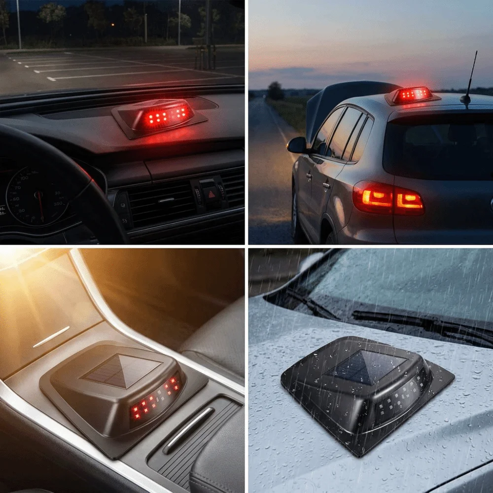 ソーラー充電設計-ソーラーパワーカーライト-明るいledビーズ-ソフト点滅ライト-led警告灯-ユニバーサルデザイン