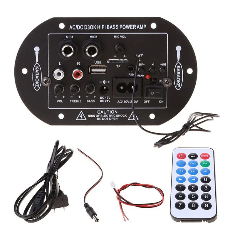 블루투스 앰프 보드, HiFi 듀얼 마이크 인터페이스, 자동차 서브우퍼 앰프 모듈, 미국 플러그, 12V, 24V, 30-120W