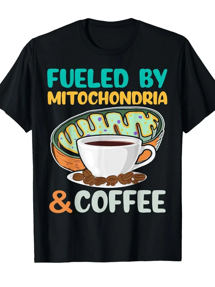 

Футболка Fun Science Mitochondria and Coffee Pattern Синий, зеленый и оранжевый, с принтом, женская повседневная футболка с круглым вырезом и коротким рукавом