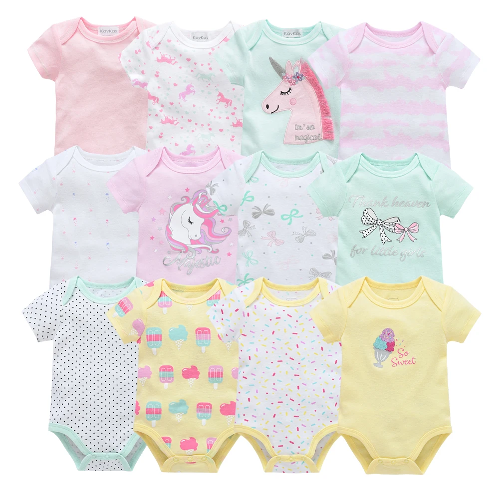 3/6 Pcs/set Baby Girls Rompers Unicorn Cute Print Girls Bodysuit Pink Summer Short Sleeve Jumpsuit 100% Cotton Soft Baby Clothes