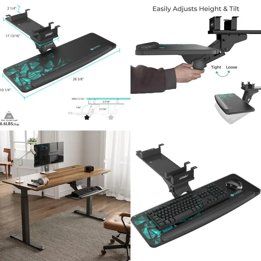 

Настольный регулируемый лоток для клавиатуры и мыши, большой поворотный выдвижной ящик 28x10 дюймов с ковриком для мыши для дома или офиса