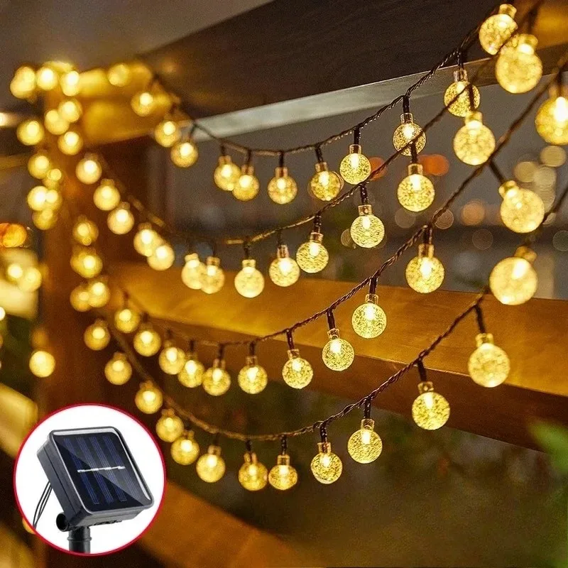 Outdoor Solar Lights Bubble Ball, Waterproof Warm White LED String for Garden Patio Yard Camping Christmas Party Decor Home