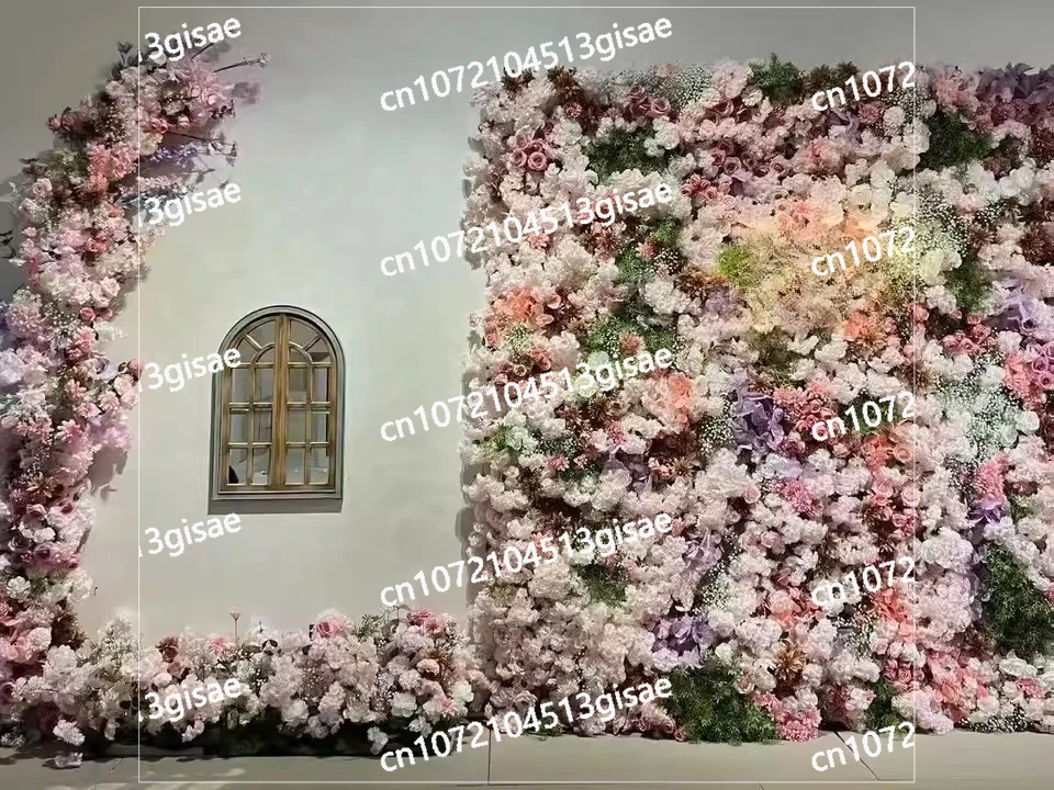 Artificial 8'X Panel Flower Wall Used for Wedding Stage Decoration with Rolled Up Background