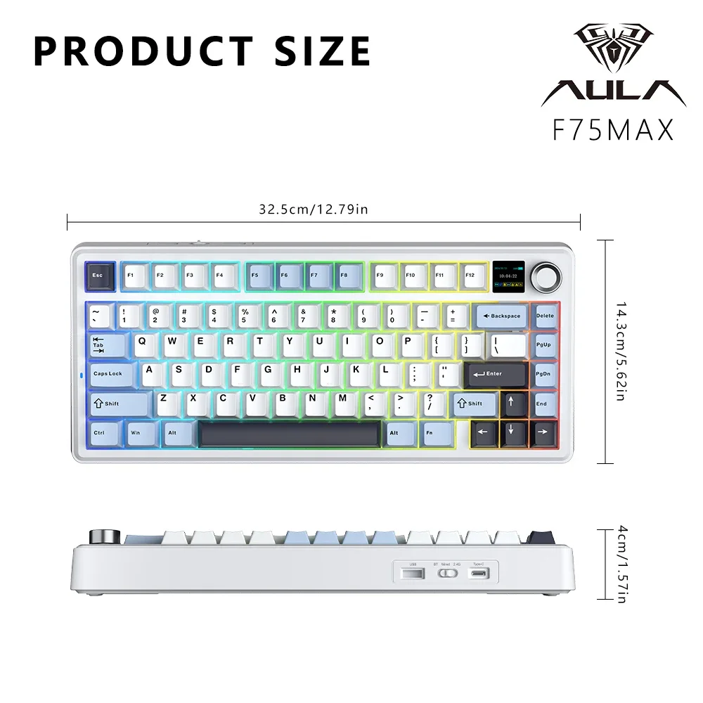 NEW Gaming Mechanical Keyboard  AULA F75 MAX E-sports Keyboard 75% Wired/Bluetooth/2.4G Hot-Swap RGB with TFT Screen for PC/Mac