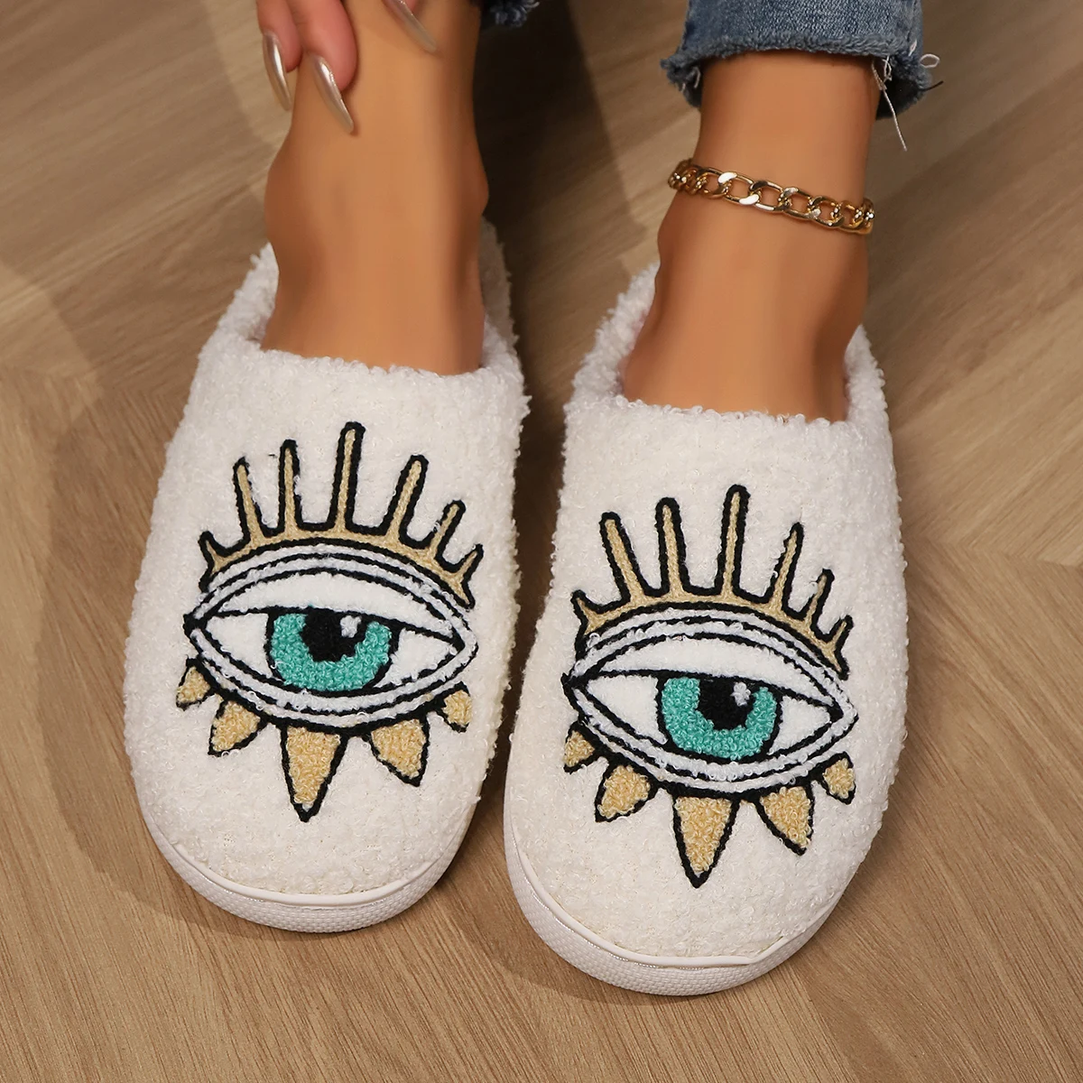 Ladies' Slippers Halloween Eye of Rights Cartoon Home Slippers with Thick Velvet and Personalized Slippers
