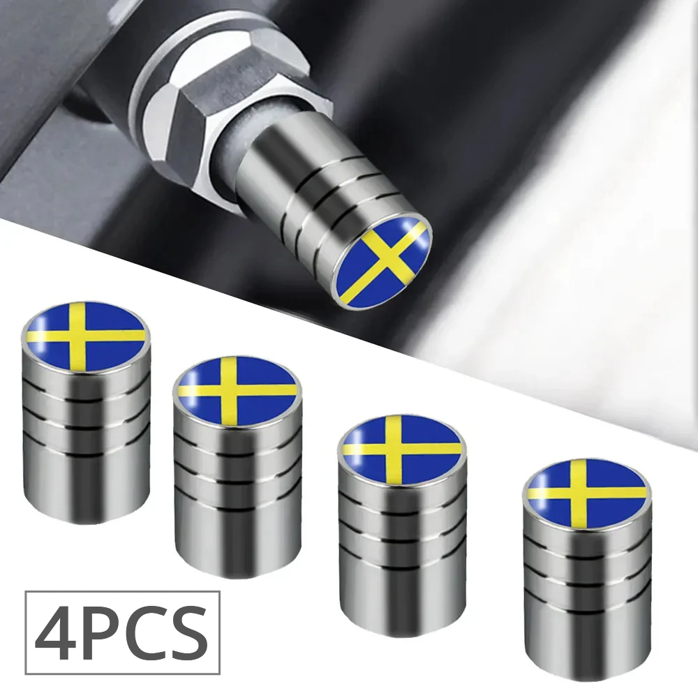 4pcs Car Wheel Tire Valves Cover Tyre Air Caps Sweden Flag Emblem Case Decoration Accessories For Volvo V70 XC60 S60 V60 V40