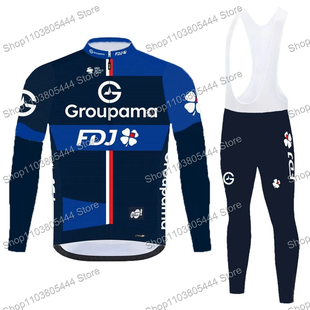 FDJ Team 2025 Cycling Jersey Set Long Sleeve Mens Spring Cycling Clothing Suit Bike Road Shirts Bicycle Pants Bib MTB Maillot