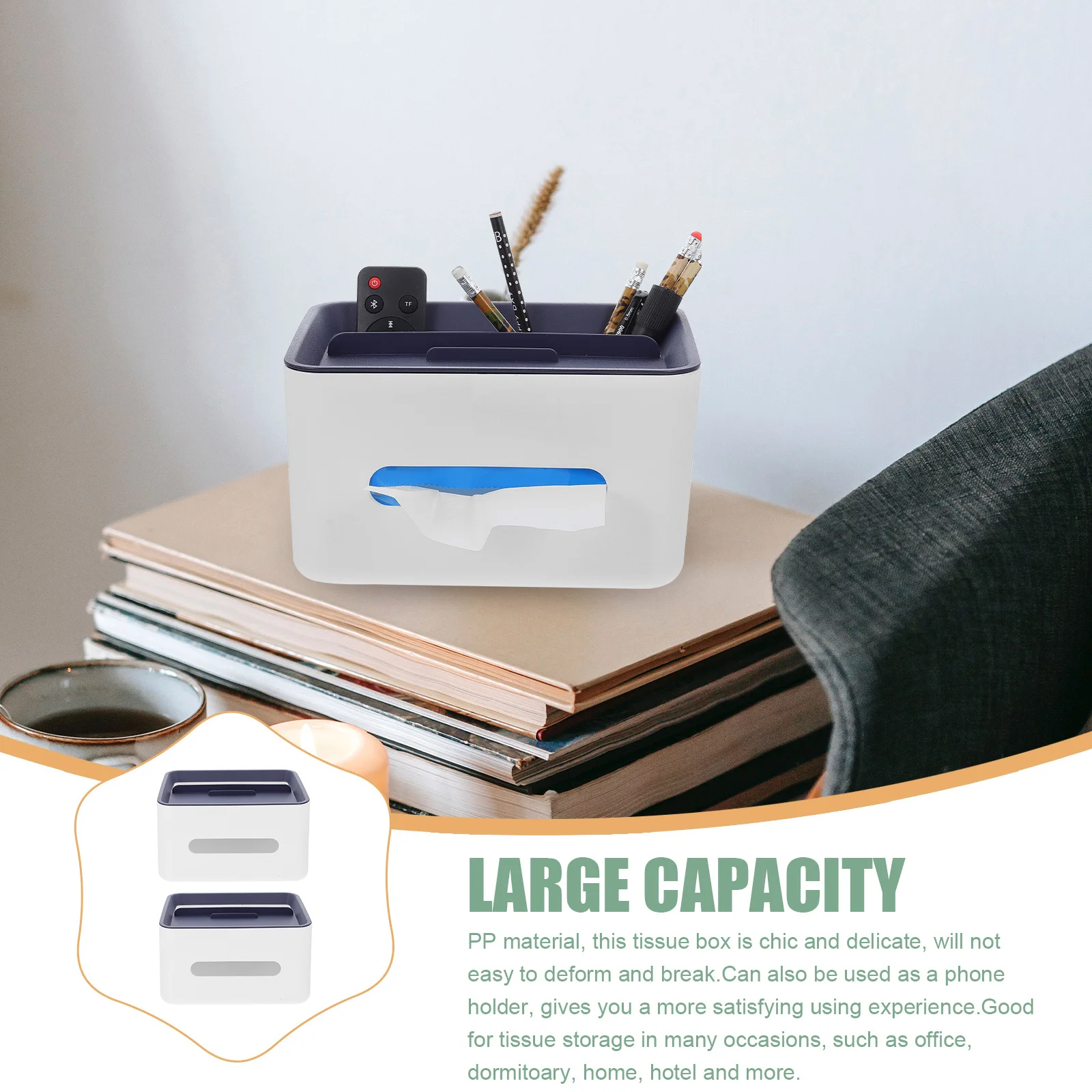 

Tissue Box PP Material Multi-Grid Desktop Organizer Remote Controller Holder Phone Stand Sundries Storage for Home Office