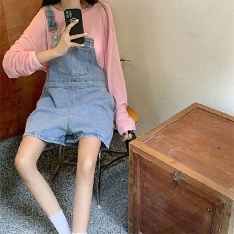 Blue Denim Shorts Female 2024 Summer Loose Wide Leg Shorts Korean Jumpsuit Shorts for Women Streetwear