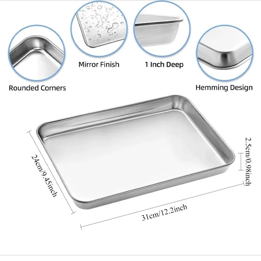Picture 7: 304 Stainless Steel Baking Tray Set with Grill Metal Rectangular Cooling Rack Grilling Tools BBQ for Kitchen Outdoor Camping