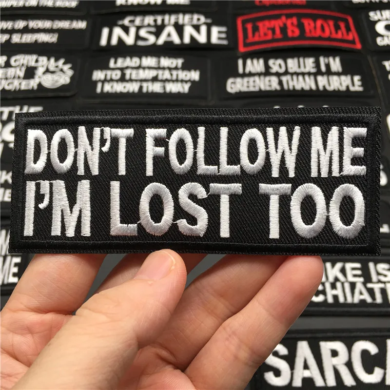 Punk Black White Slogan Embroidery Patch for Clothes Iron on Badge Labels Sticker for Jacket Stripes Letters Appliques